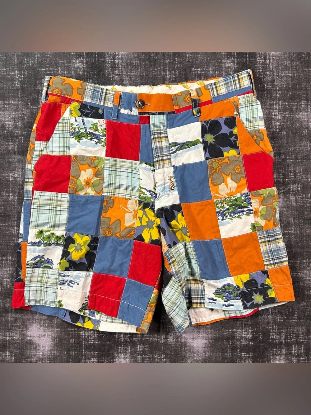 Loudmouth Y2K Golf Multicolor Patchwork Bermuda Shorts Mens 34x7 Beach Floral